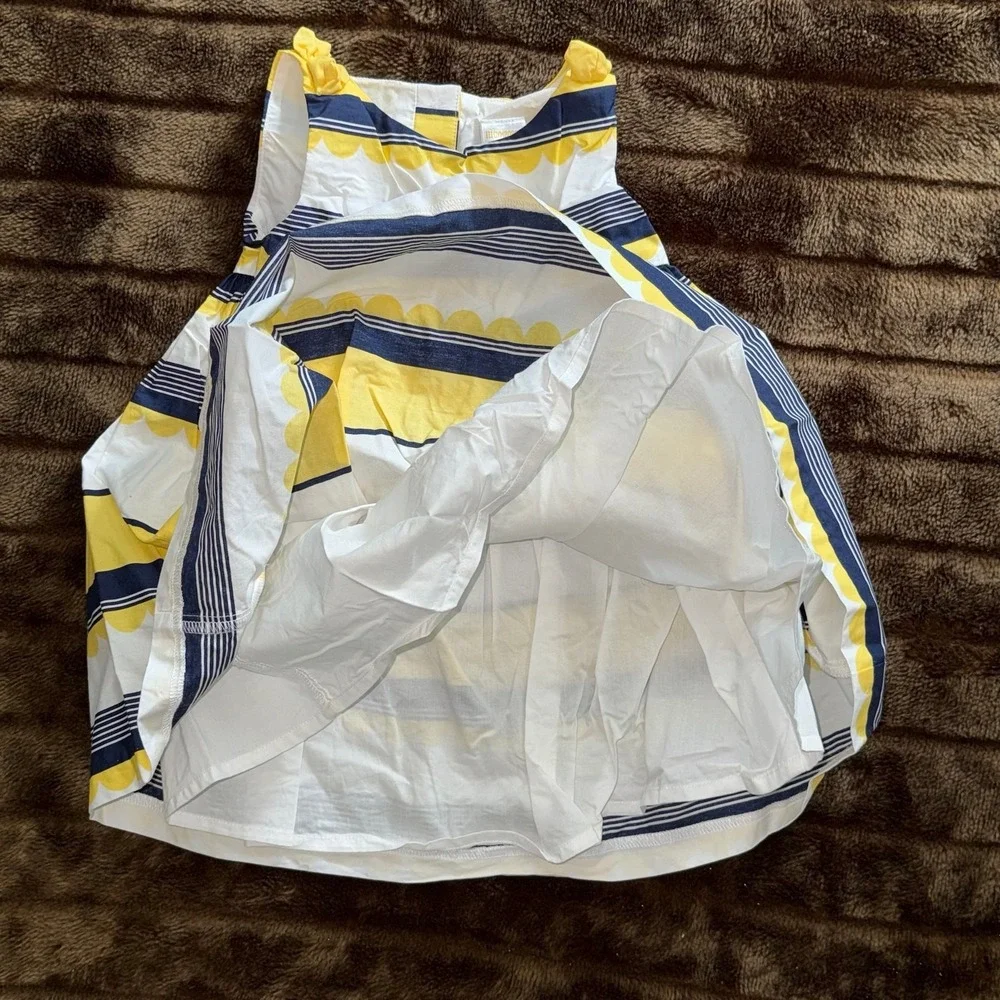 Gymboree Infant Girl 18-24M Yellow/White/Navy Blue Striped Summer Dress CLEAN‎